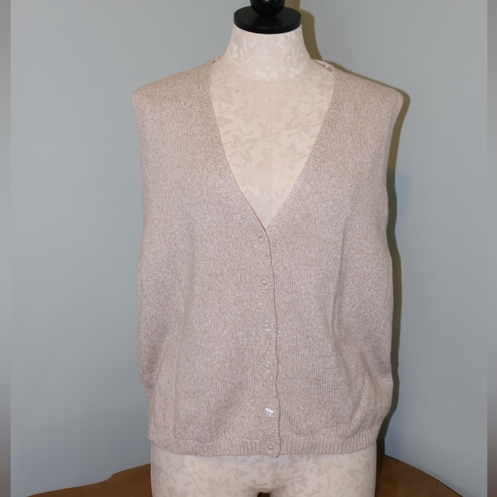 Talbots Cream Cardigan Sweater Vest, Medium, 100% Cotton, Classic Button Front
